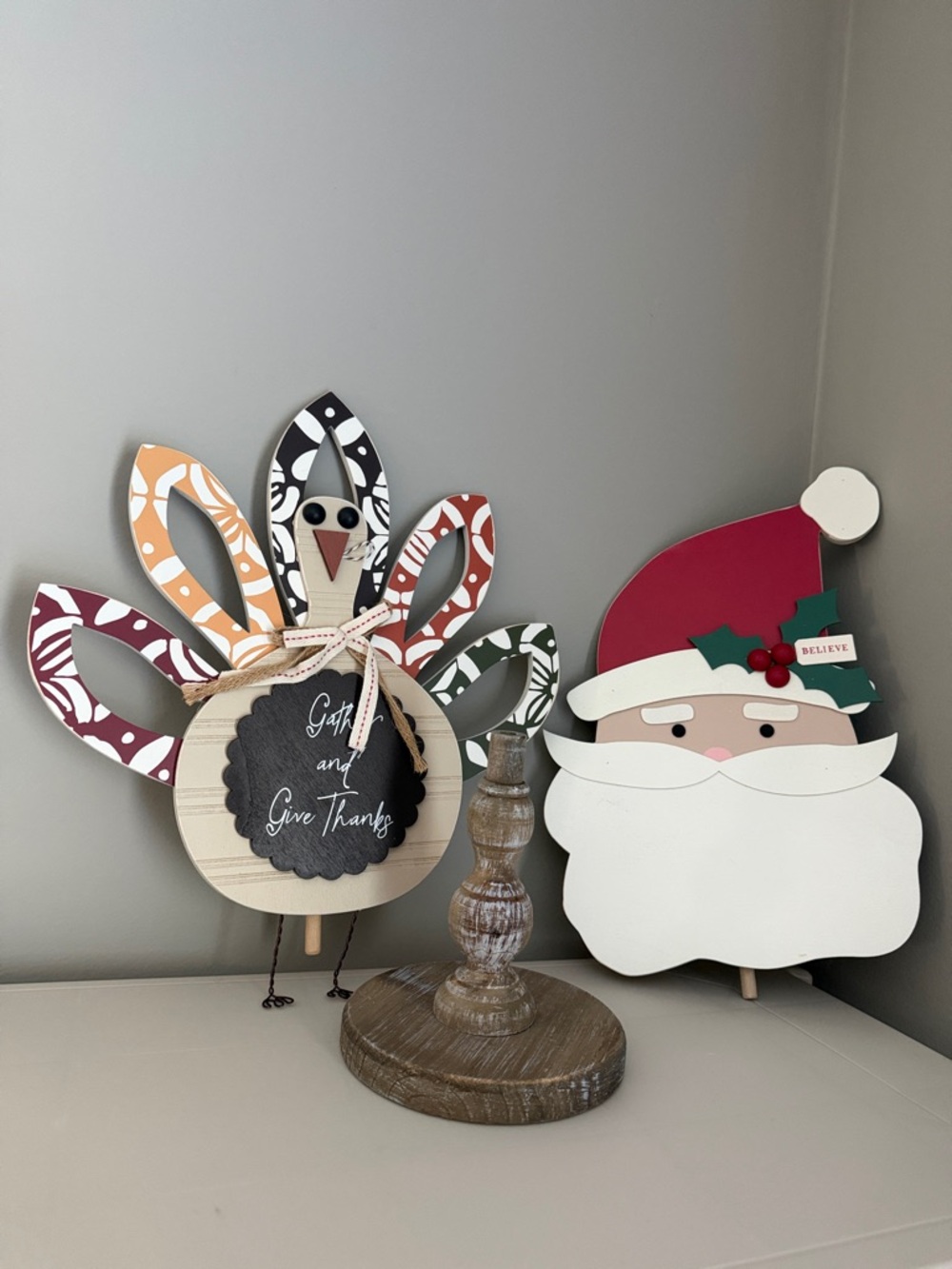Glory Haus Wooden Holiday Decor 5 count holiday toppers and stand - Picture 2 of 9